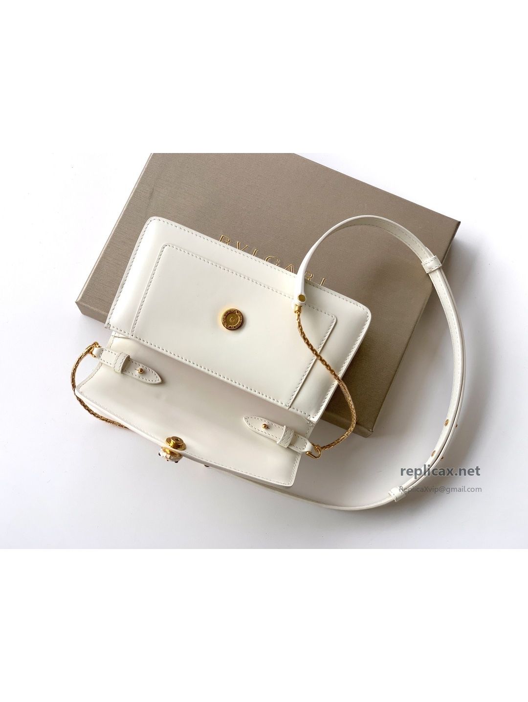 Bvlgari Serpenti Forever Chain Clutch Pearl White Calfskin