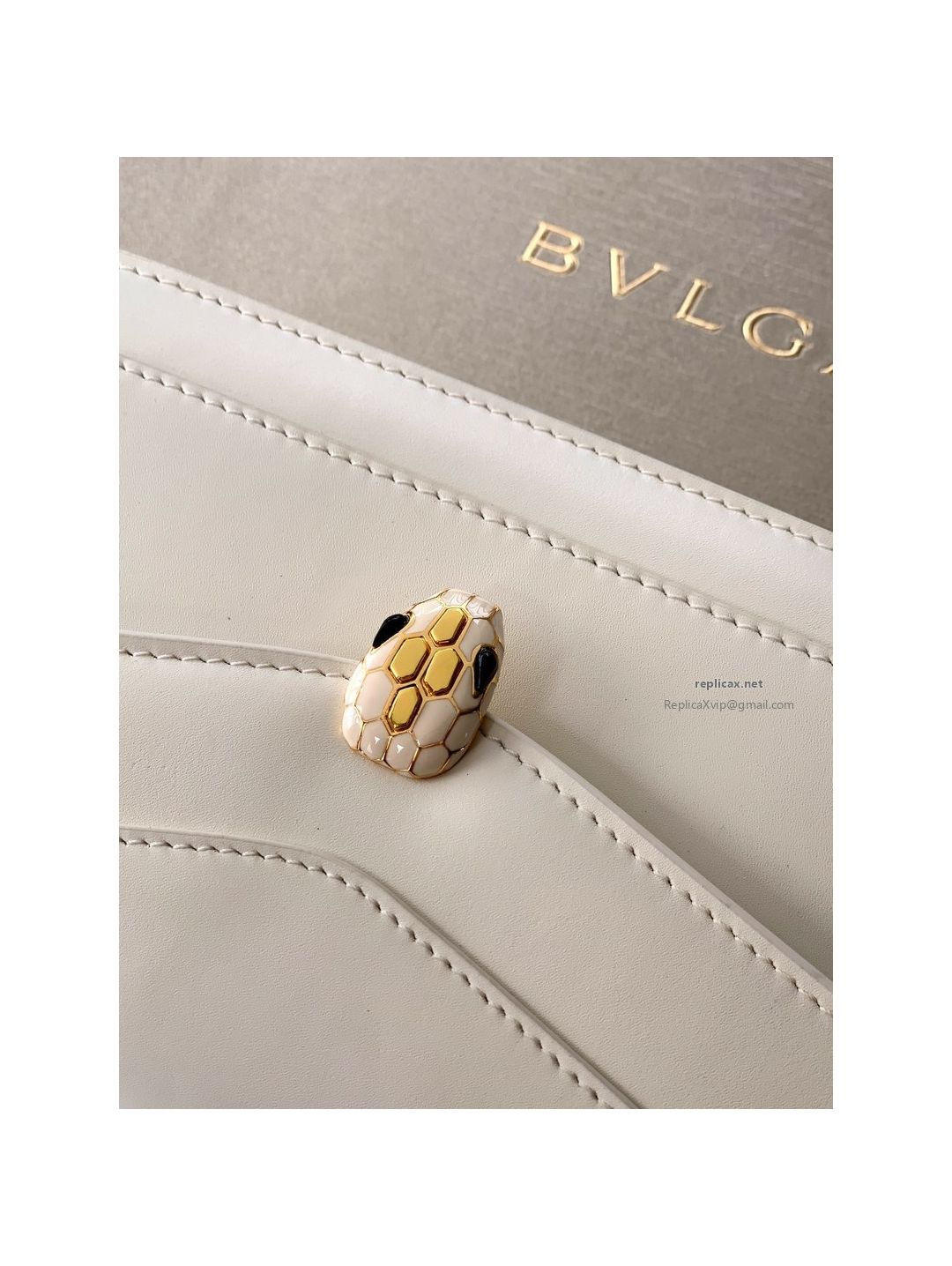 Bvlgari Serpenti Forever Chain Clutch Pearl White Calfskin