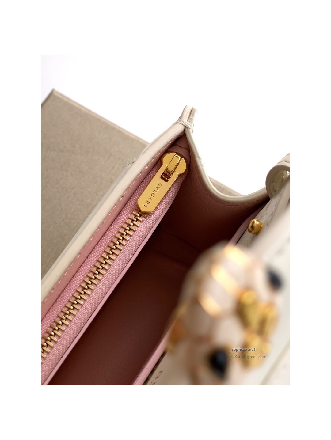 Bvlgari Serpenti Forever Chain Clutch Pearl White Calfskin