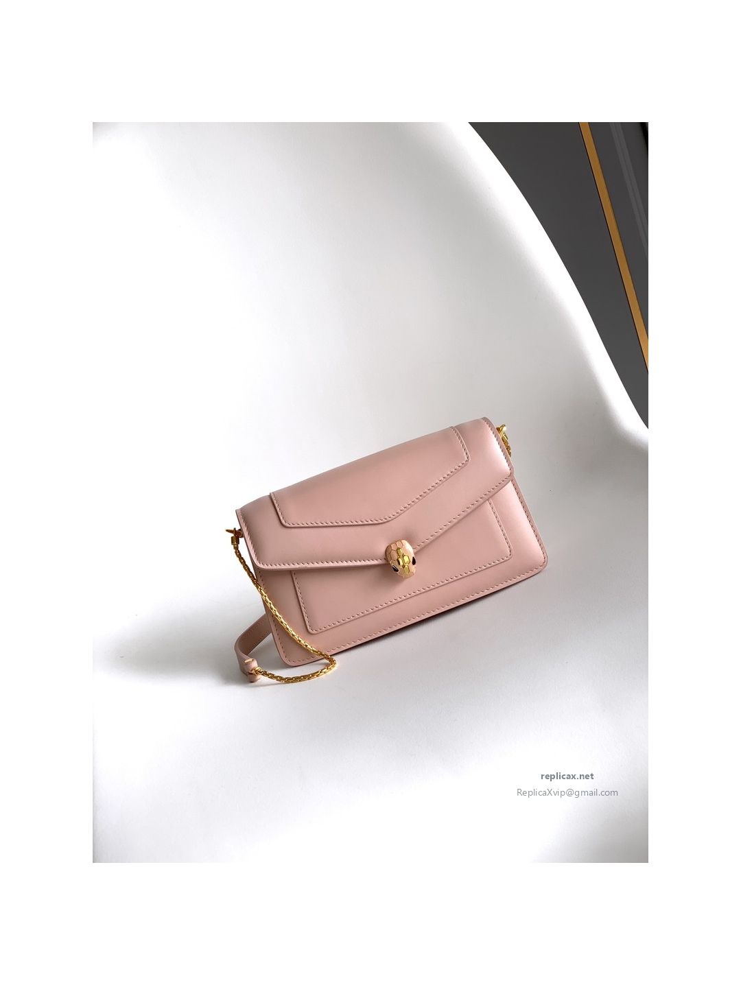 Bvlgari Serpenti Forever Chain Clutch Rose Pink Calfskin