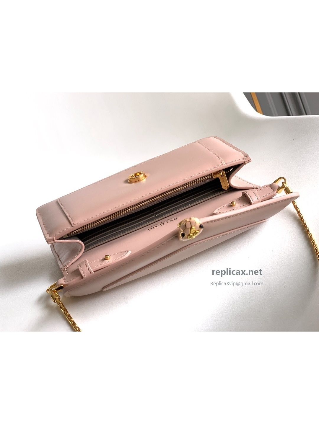 Bvlgari Serpenti Forever Chain Clutch Rose Pink Calfskin