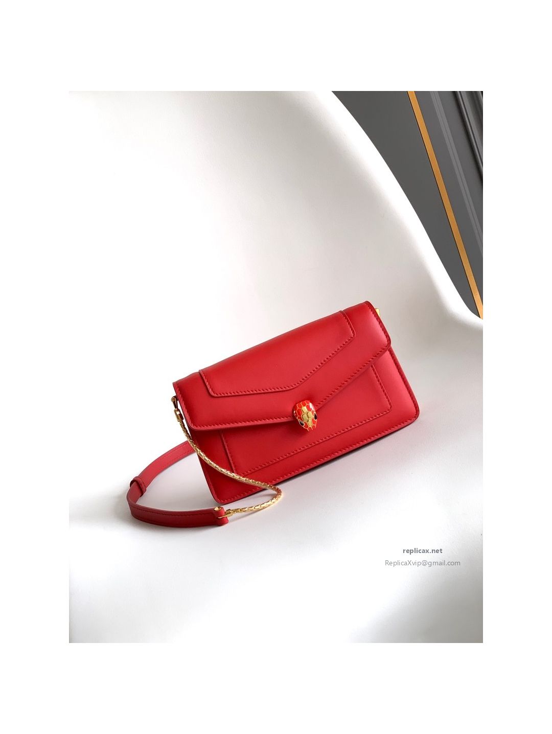 Bvlgari Serpenti Forever Chain Clutch Ruby Red Calfskin
