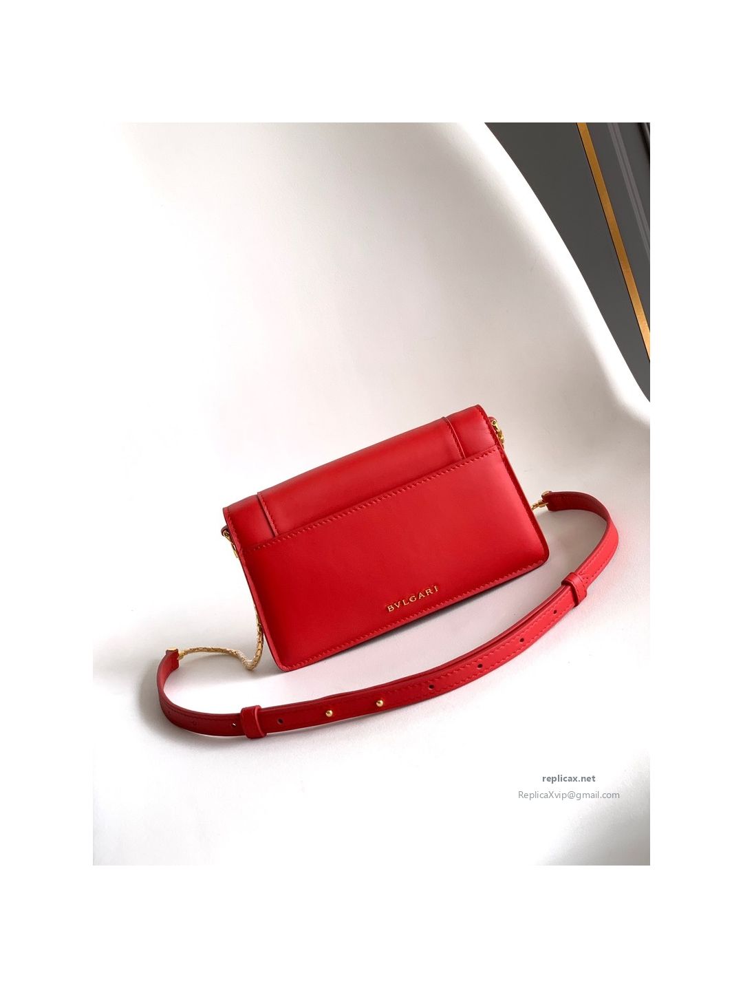 Bvlgari Serpenti Forever Chain Clutch Ruby Red Calfskin