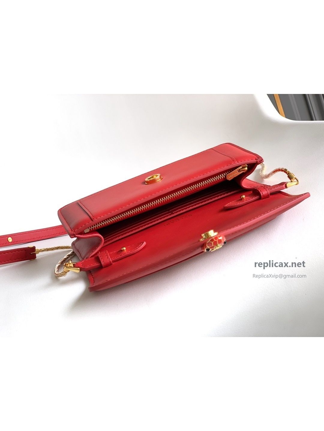 Bvlgari Serpenti Forever Chain Clutch Ruby Red Calfskin