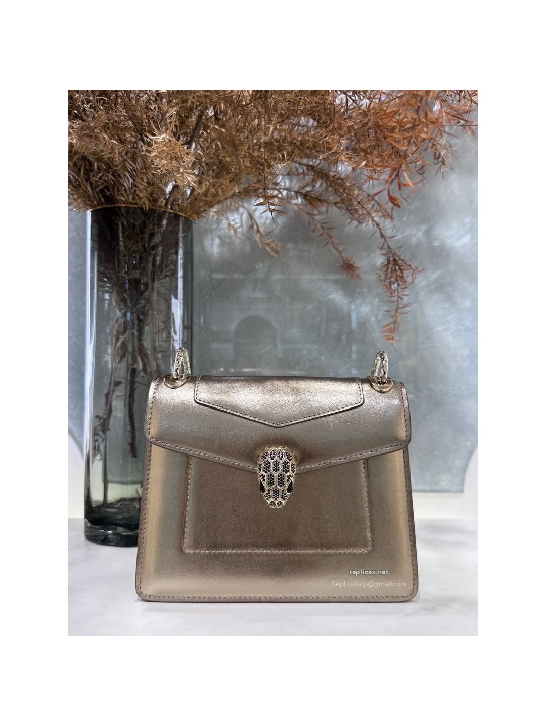 Bvlgari Serpenti Forever Day-to-Night Small Shoulder Bag Light Gold Textured Calfskin