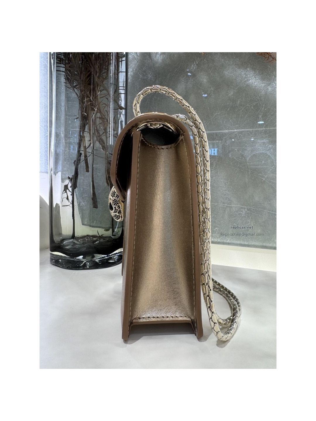 Bvlgari Serpenti Forever Day-to-Night Small Shoulder Bag Light Gold Textured Calfskin