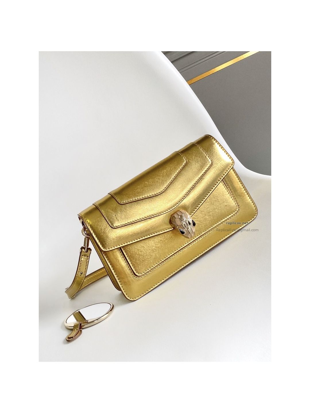 Bvlgari Serpenti Forever East-West Small Shoulder Bag Deep Gold Textured Calfskin