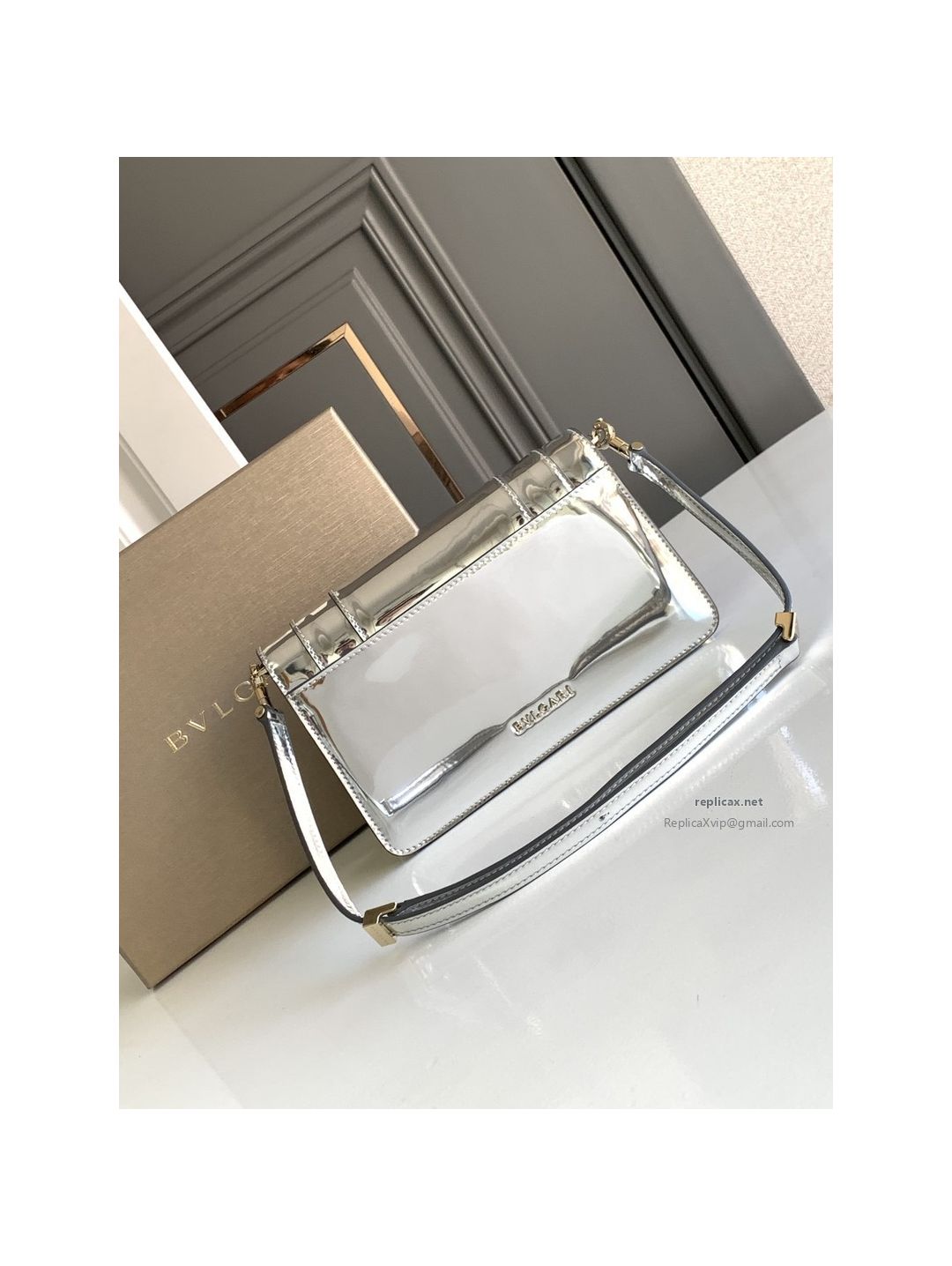Bvlgari Serpenti Forever East-West Small Shoulder Bag Silver Mirror Calfskin
