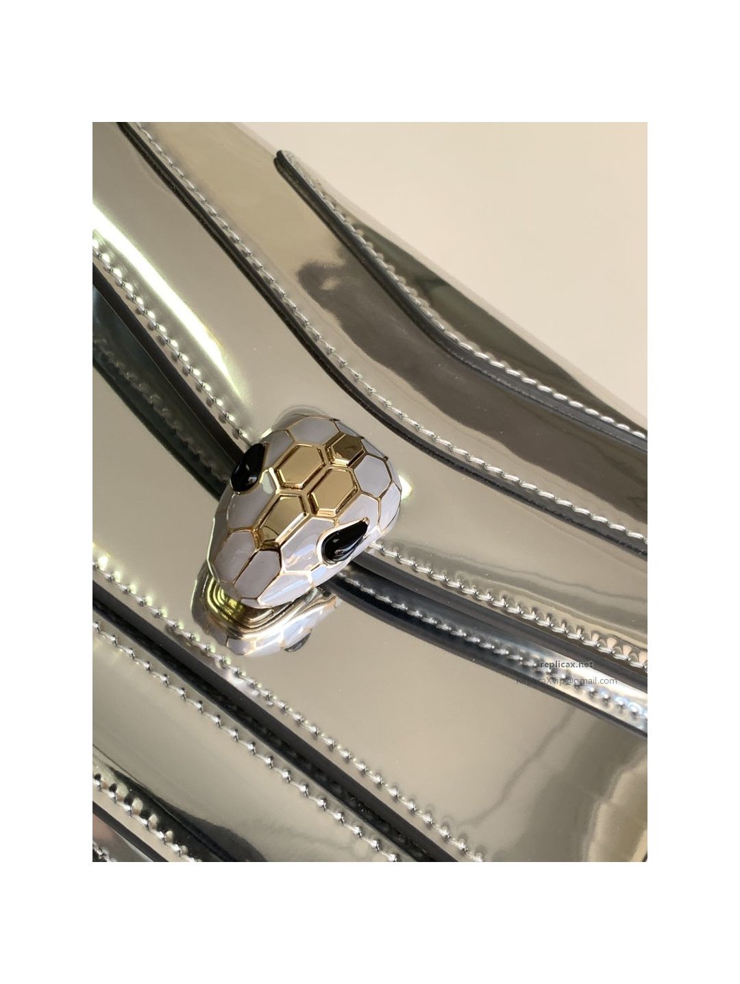 Bvlgari Serpenti Forever East-West Small Shoulder Bag Silver Mirror Calfskin