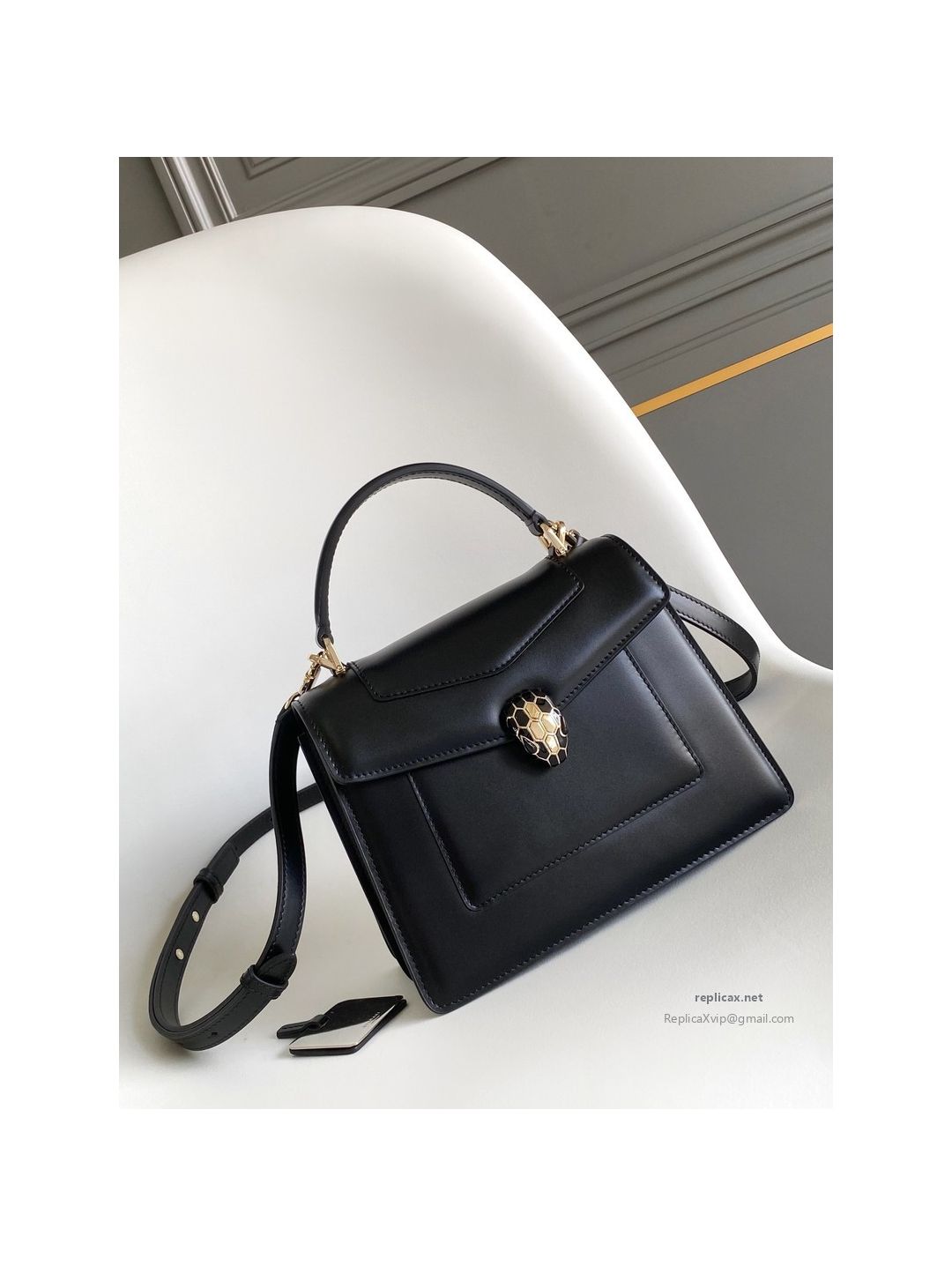 Bvlgari Serpenti Forever Medium Top Handle Bag Black Calfskin