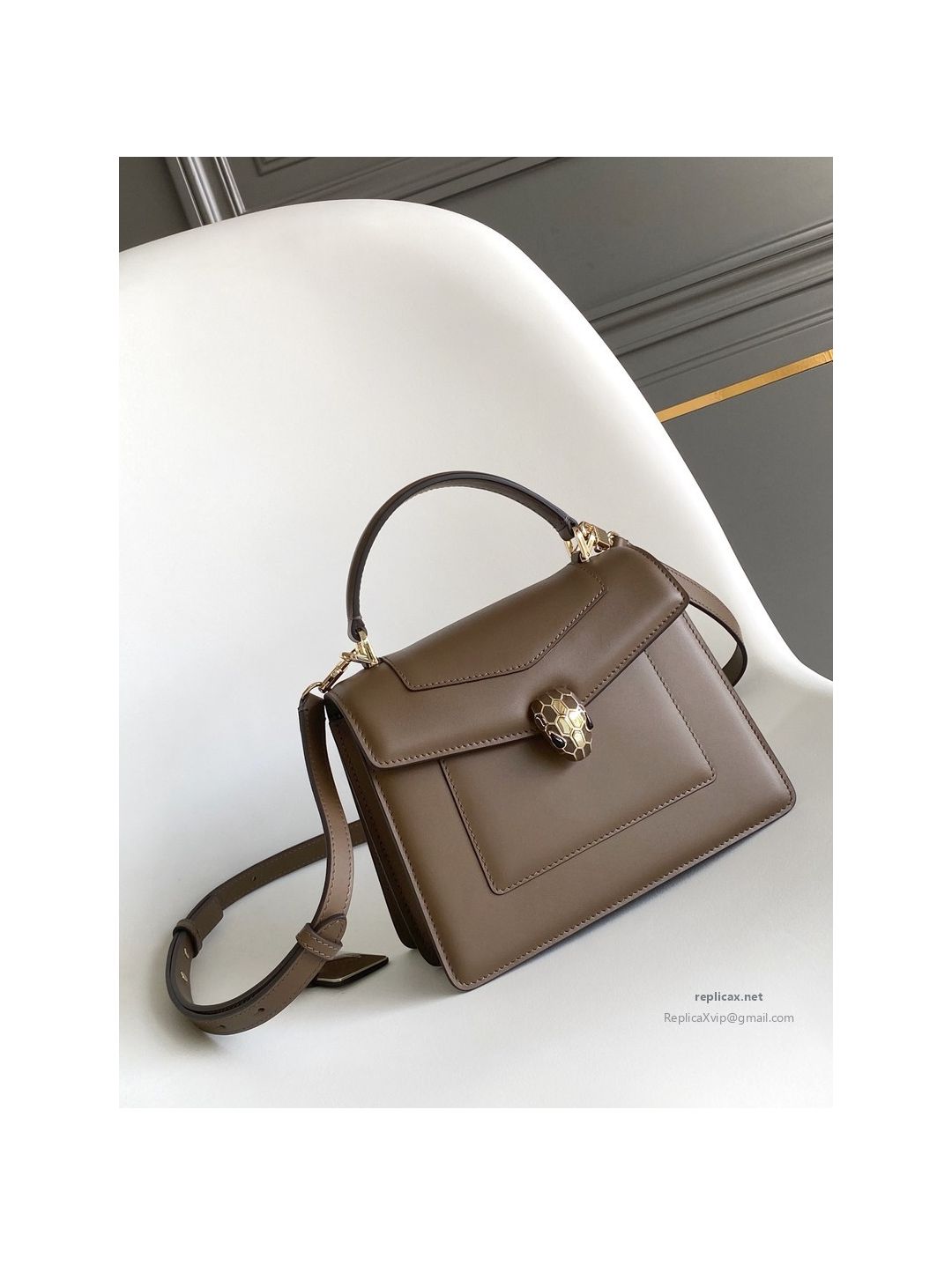 Bvlgari Serpenti Forever Medium Top Handle Bag Brown Calfskin
