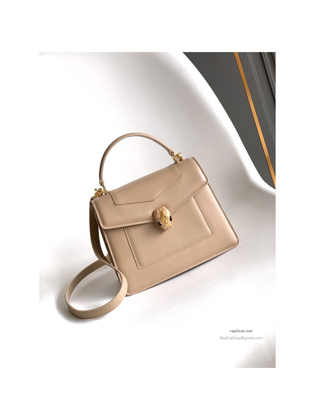 Bvlgari Serpenti Forever Medium Top Handle Bag Taupe Calfskin