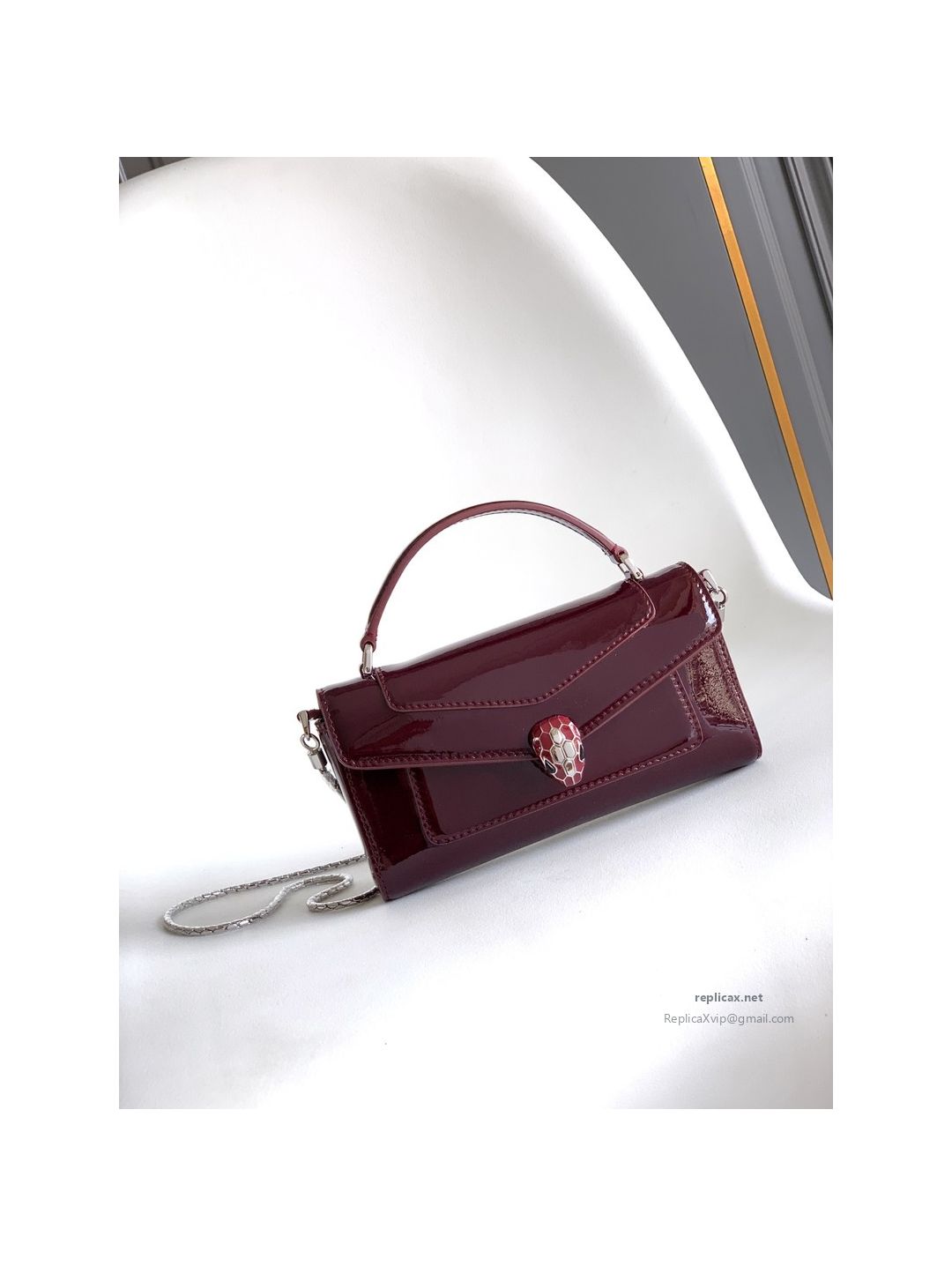 Bvlgari Serpenti Forever Phone Bag Burgundy Patent Leather