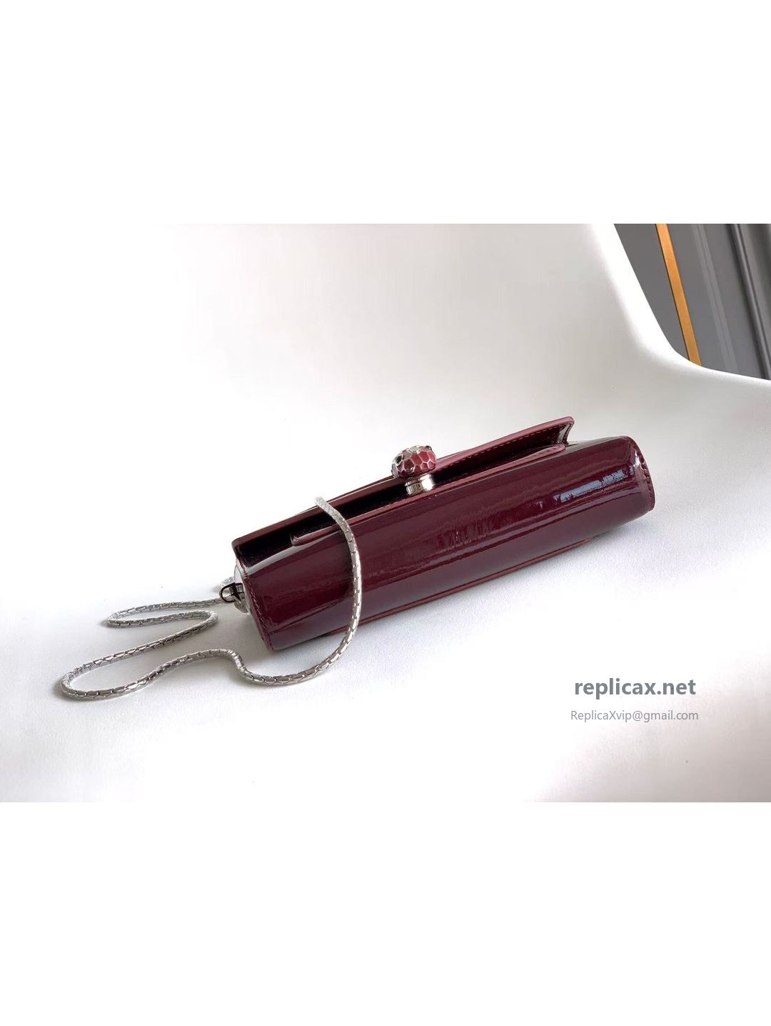 Bvlgari Serpenti Forever Phone Bag Burgundy Patent Leather