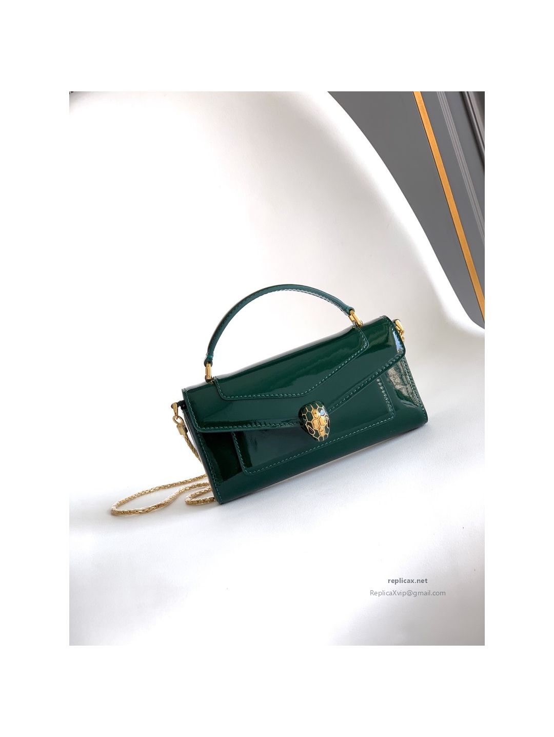 Bvlgari Serpenti Forever Phone Bag Dark Green Patent Leather