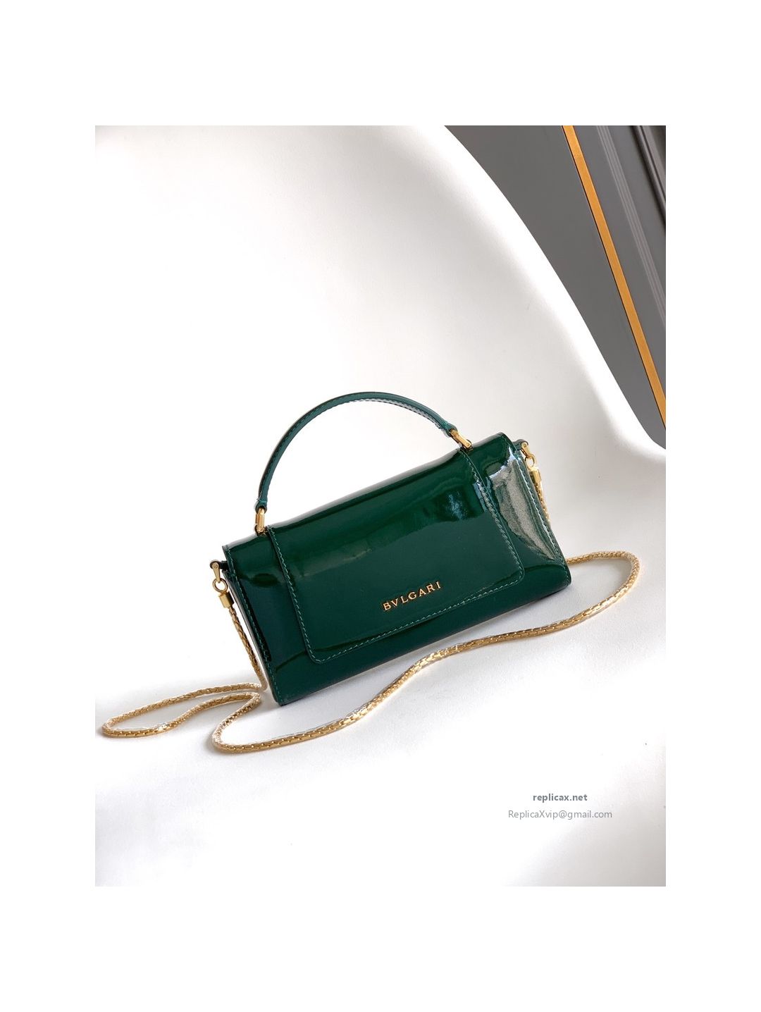Bvlgari Serpenti Forever Phone Bag Dark Green Patent Leather