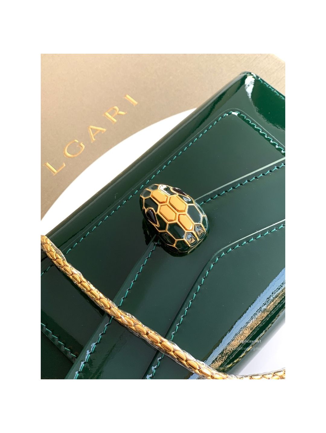 Bvlgari Serpenti Forever Phone Bag Dark Green Patent Leather