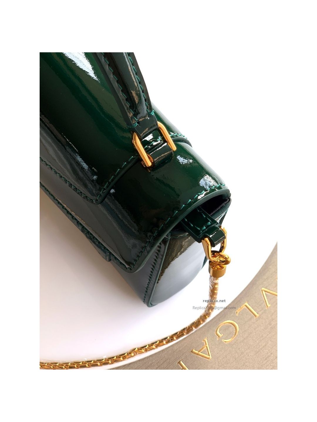 Bvlgari Serpenti Forever Phone Bag Dark Green Patent Leather