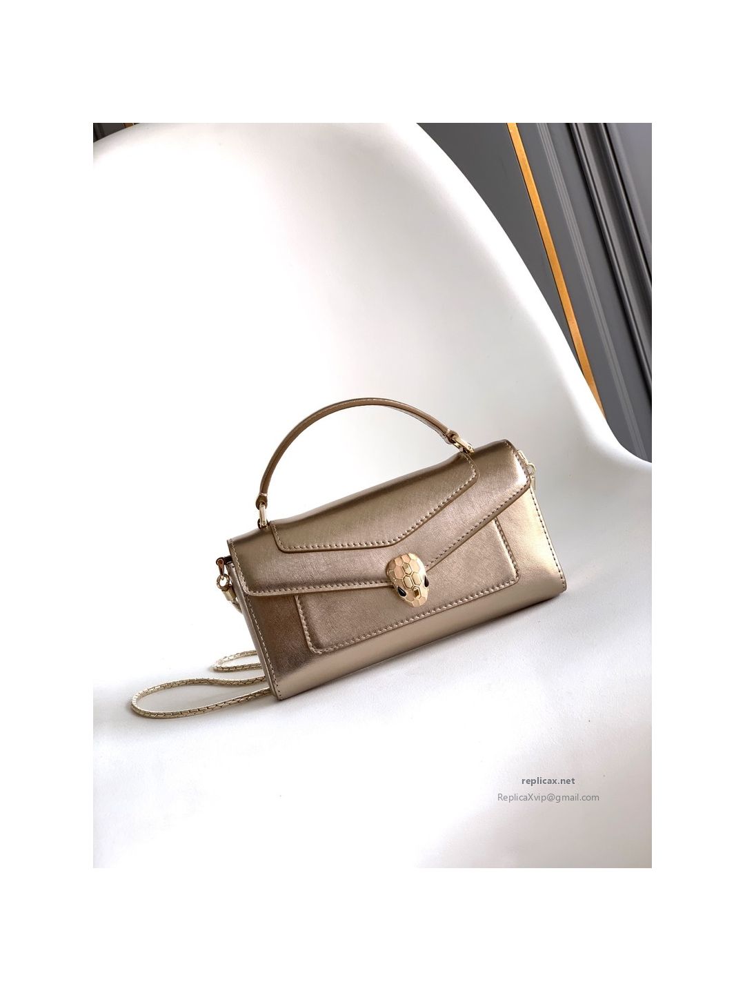 Bvlgari Serpenti Forever Phone Bag Light Gold Textured Calfskin