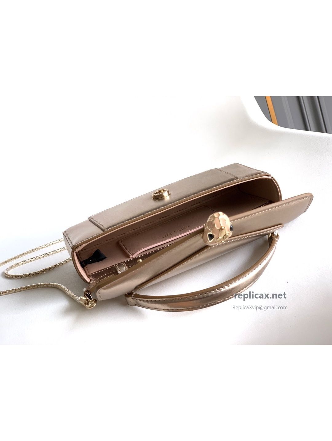 Bvlgari Serpenti Forever Phone Bag Light Gold Textured Calfskin