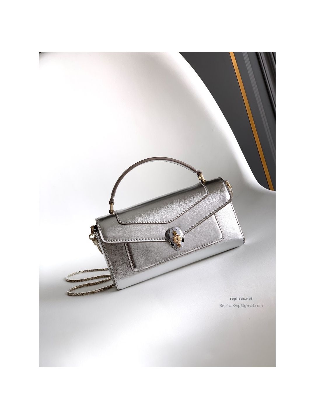 Bvlgari Serpenti Forever Phone Bag Silver Textured Calfskin