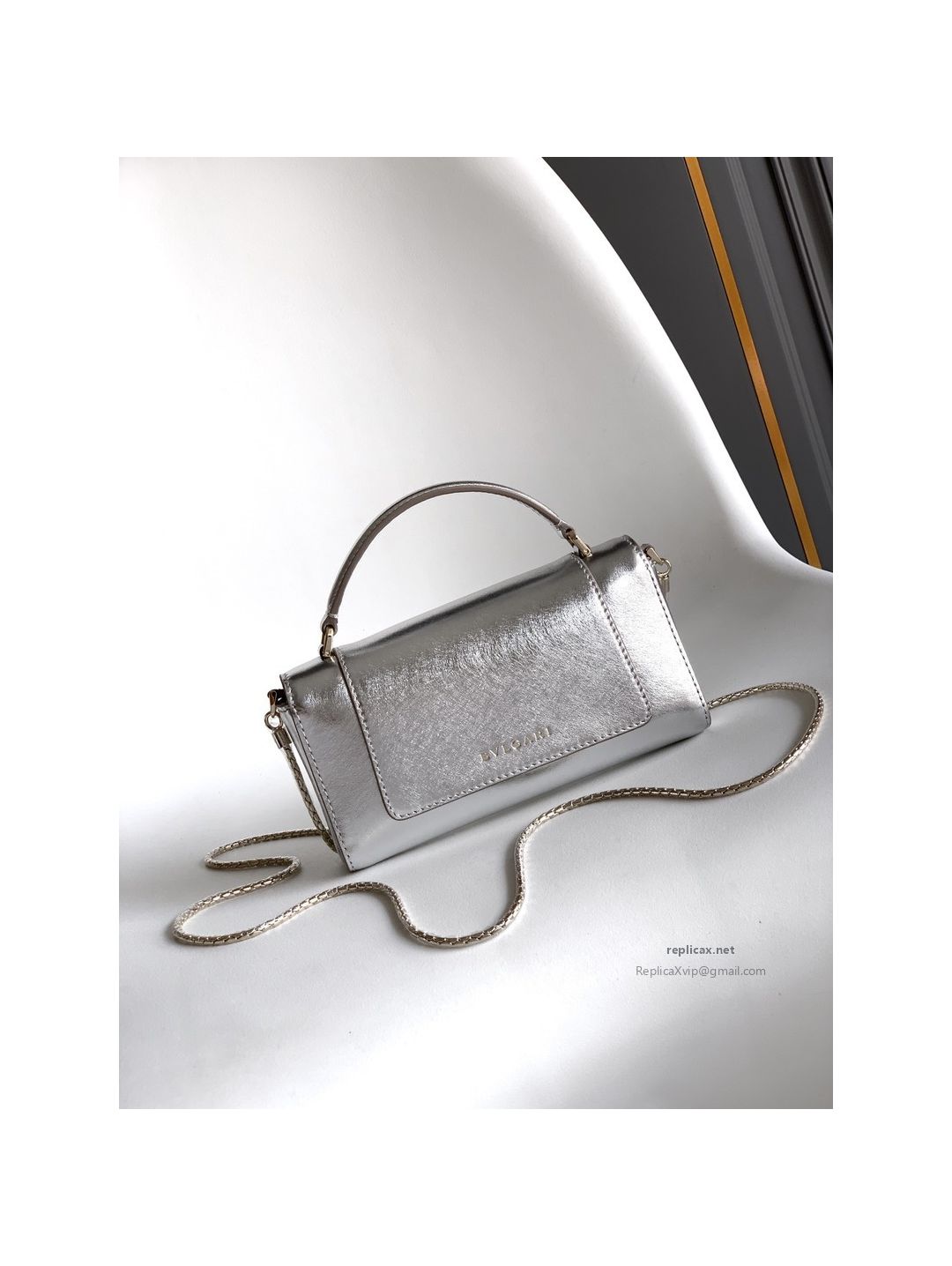 Bvlgari Serpenti Forever Phone Bag Silver Textured Calfskin