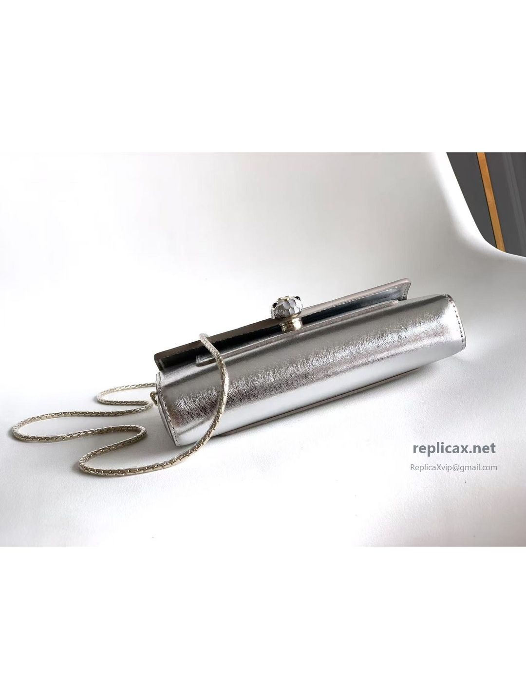 Bvlgari Serpenti Forever Phone Bag Silver Textured Calfskin