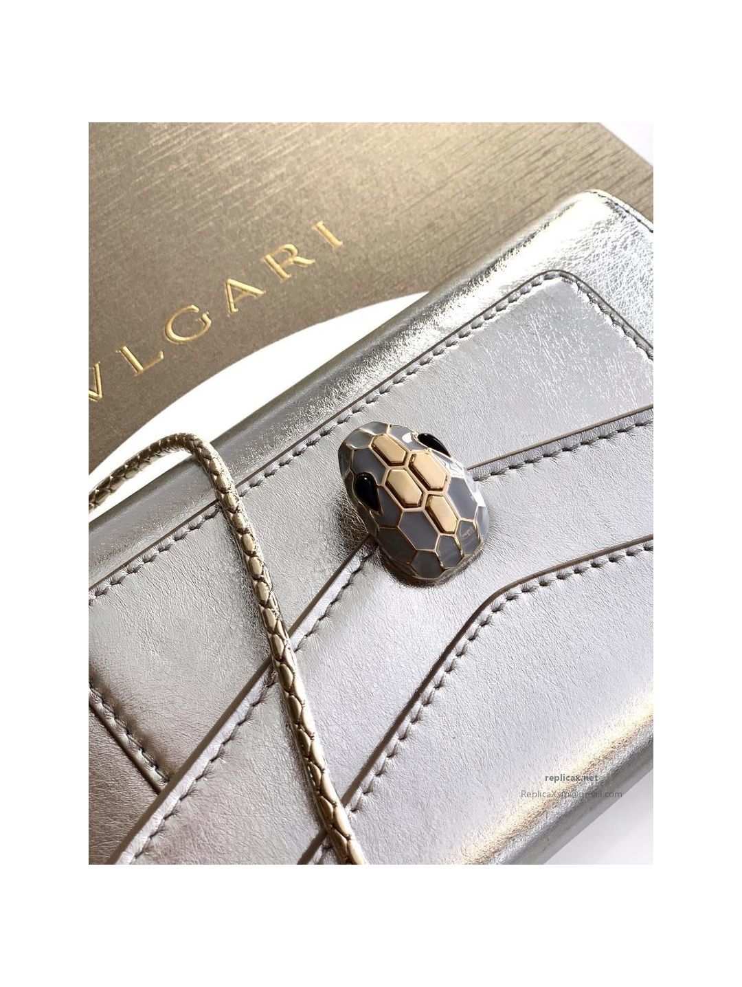 Bvlgari Serpenti Forever Phone Bag Silver Textured Calfskin