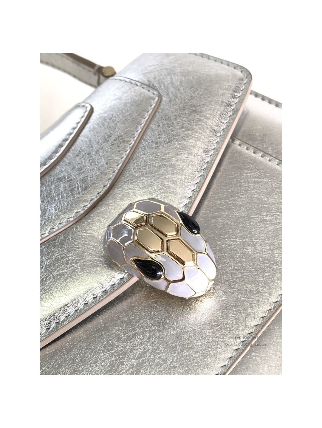 Bvlgari Serpenti Forever Small Accordion Bag Silver Textured Calfskin