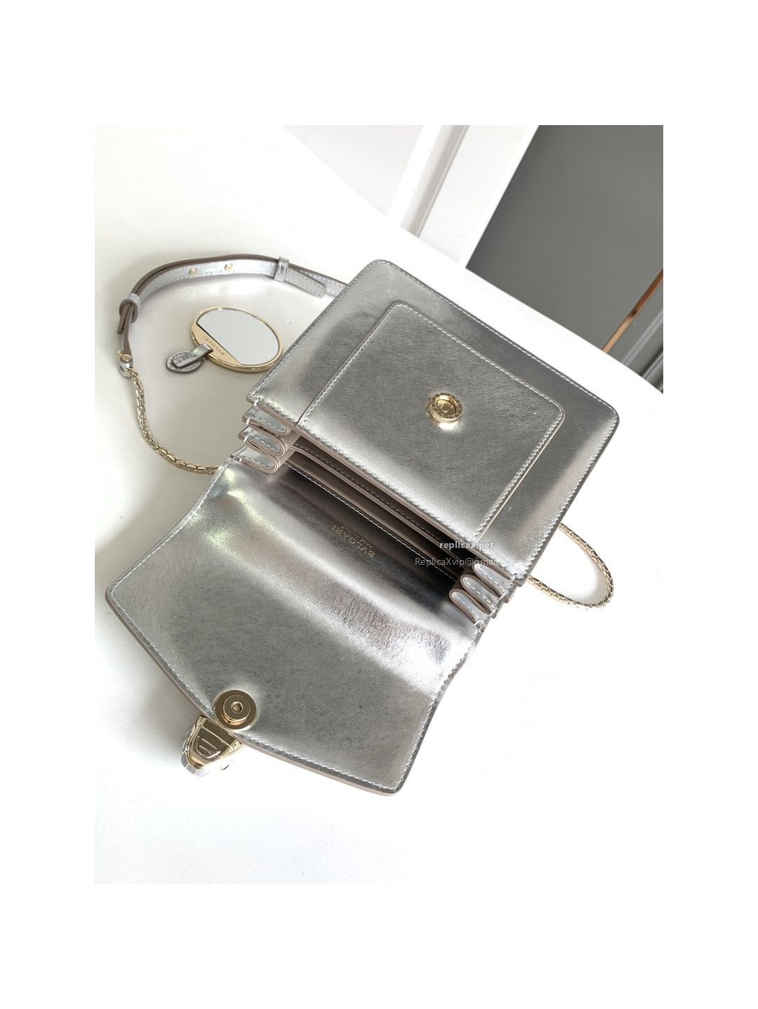 Bvlgari Serpenti Forever Small Accordion Bag Silver Textured Calfskin