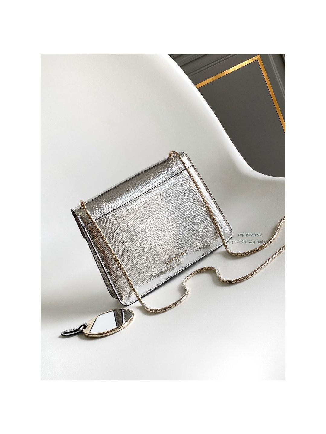 Bvlgari Serpenti Forever Small Shoulder Bag Silver Lizard-Embossed Calfskin