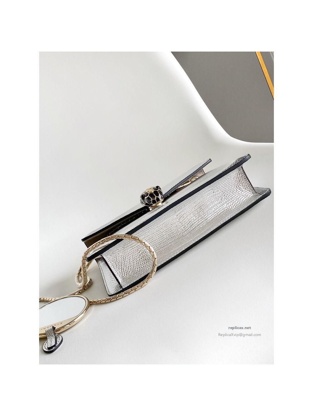 Bvlgari Serpenti Forever Small Shoulder Bag Silver Lizard-Embossed Calfskin