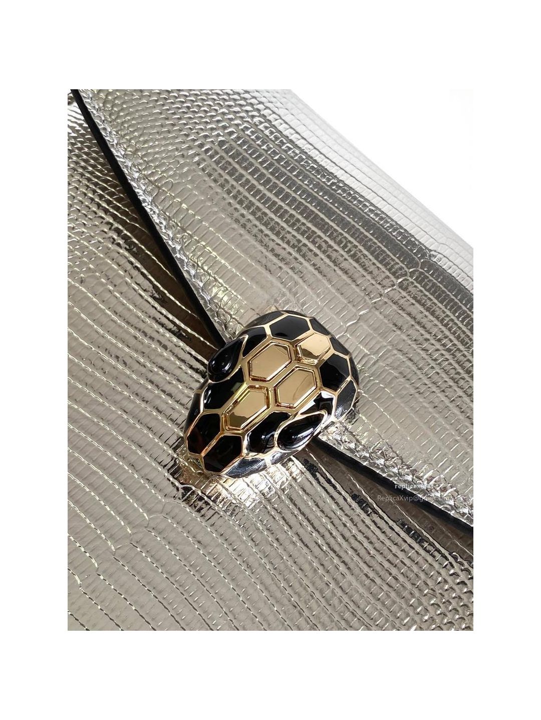 Bvlgari Serpenti Forever Small Shoulder Bag Silver Lizard-Embossed Calfskin