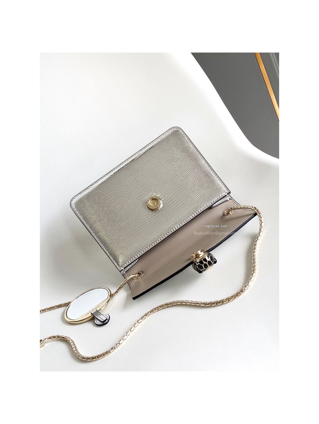 Bvlgari Serpenti Forever Small Shoulder Bag Silver Lizard-Embossed Calfskin