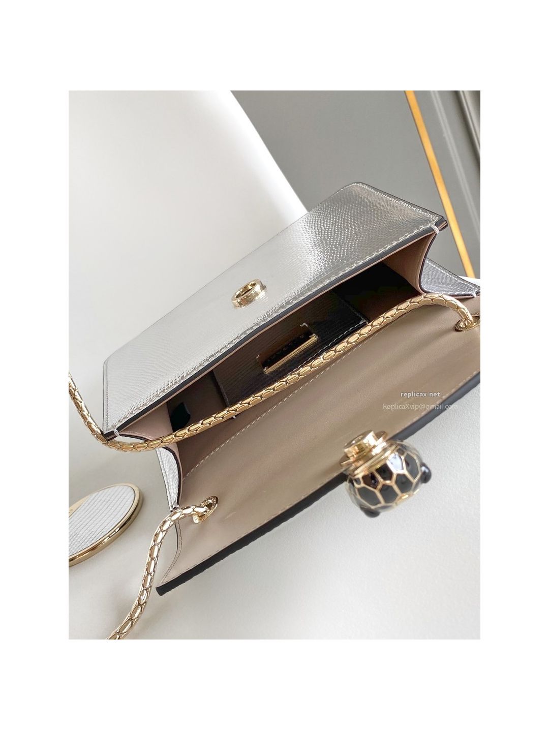 Bvlgari Serpenti Forever Small Shoulder Bag Silver Lizard-Embossed Calfskin