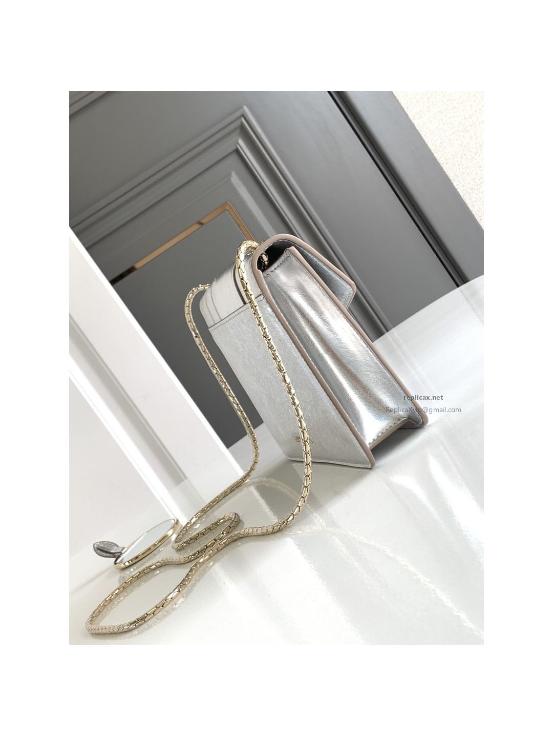 Bvlgari Serpenti Forever Small Shoulder Bag Silver Textured Calfskin
