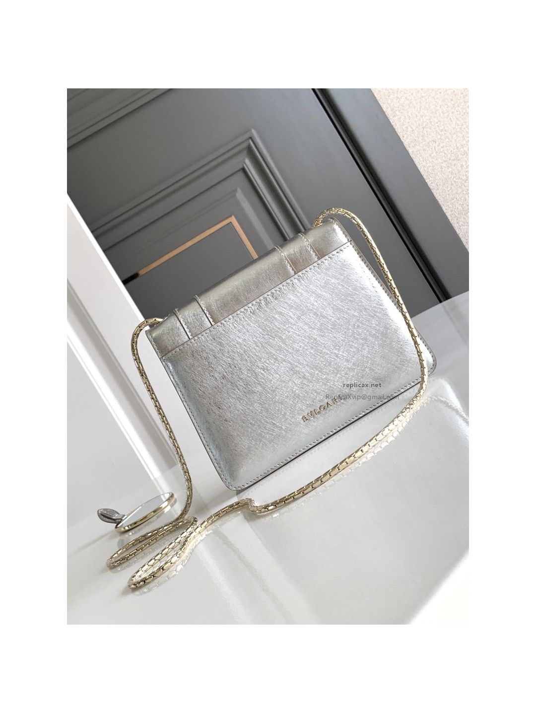 Bvlgari Serpenti Forever Small Shoulder Bag Silver Textured Calfskin