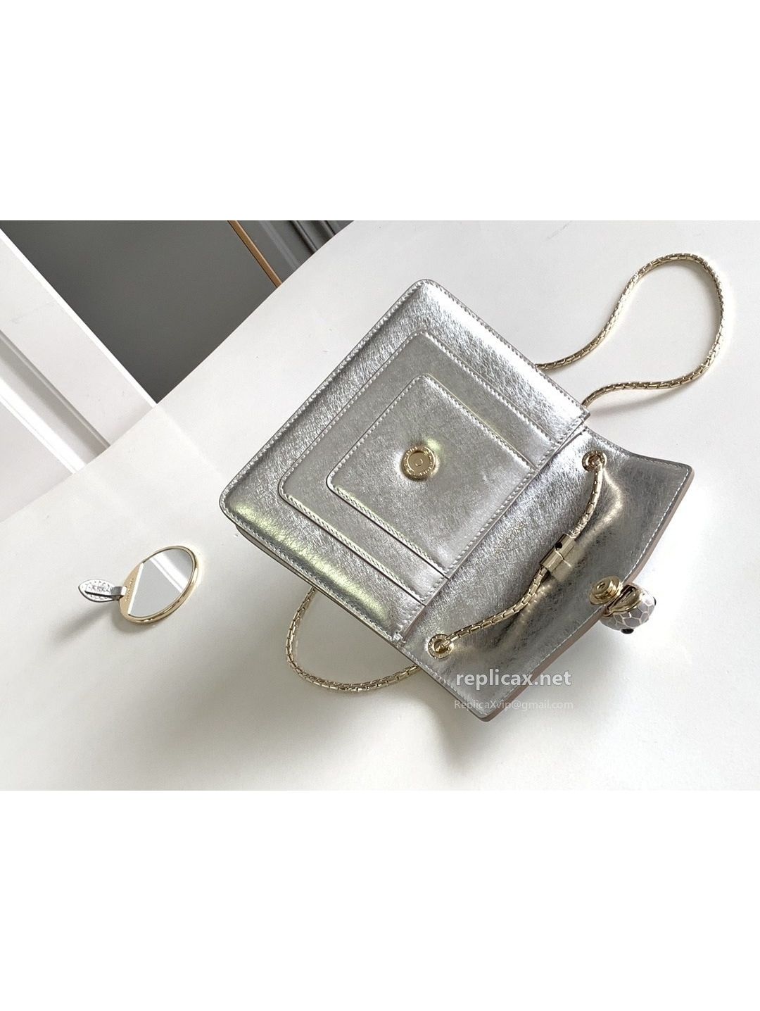Bvlgari Serpenti Forever Small Shoulder Bag Silver Textured Calfskin