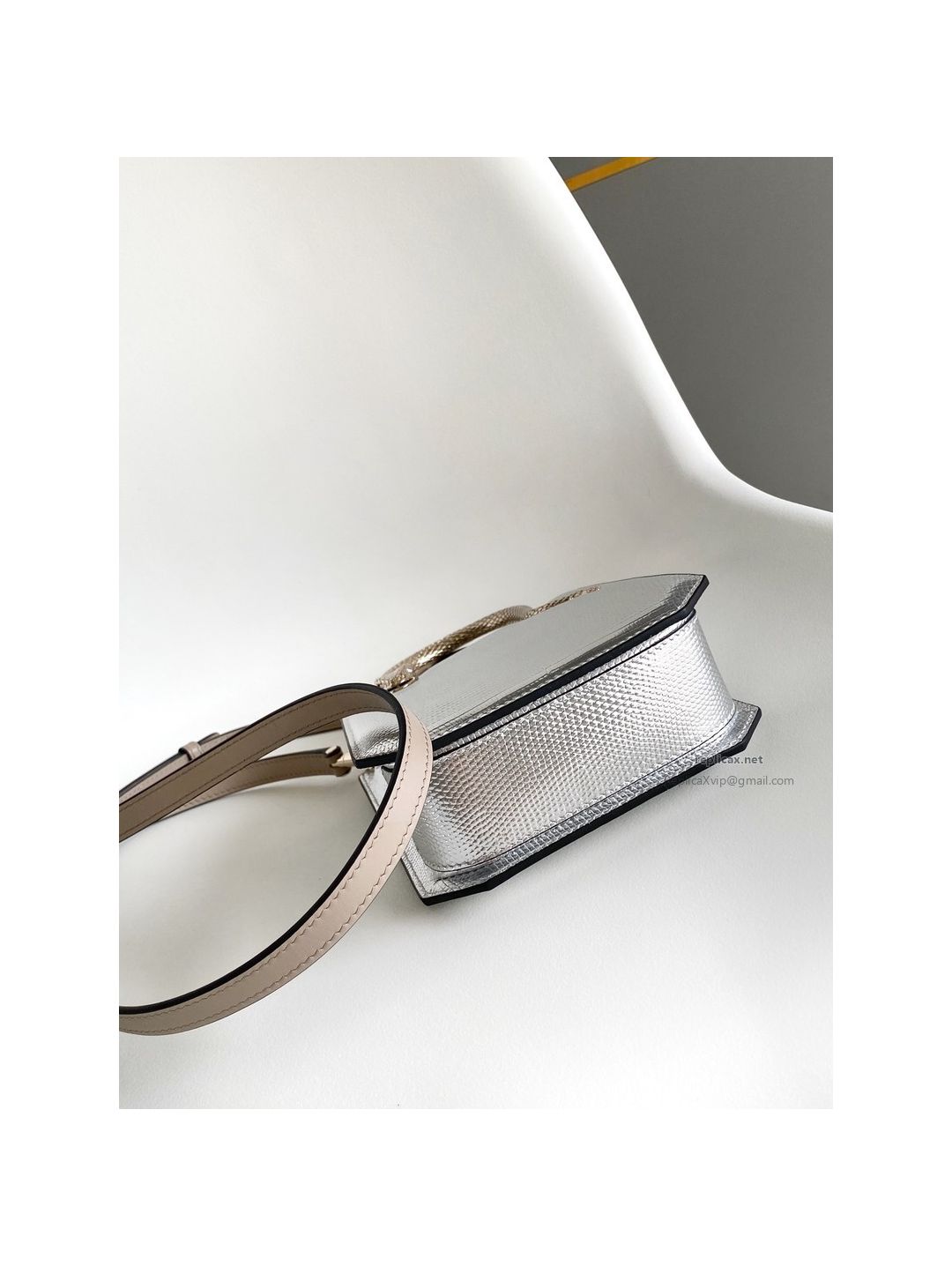 Bvlgari Serpentine Mini Tote Bag Silver Lizard-Embossed Calfskin
