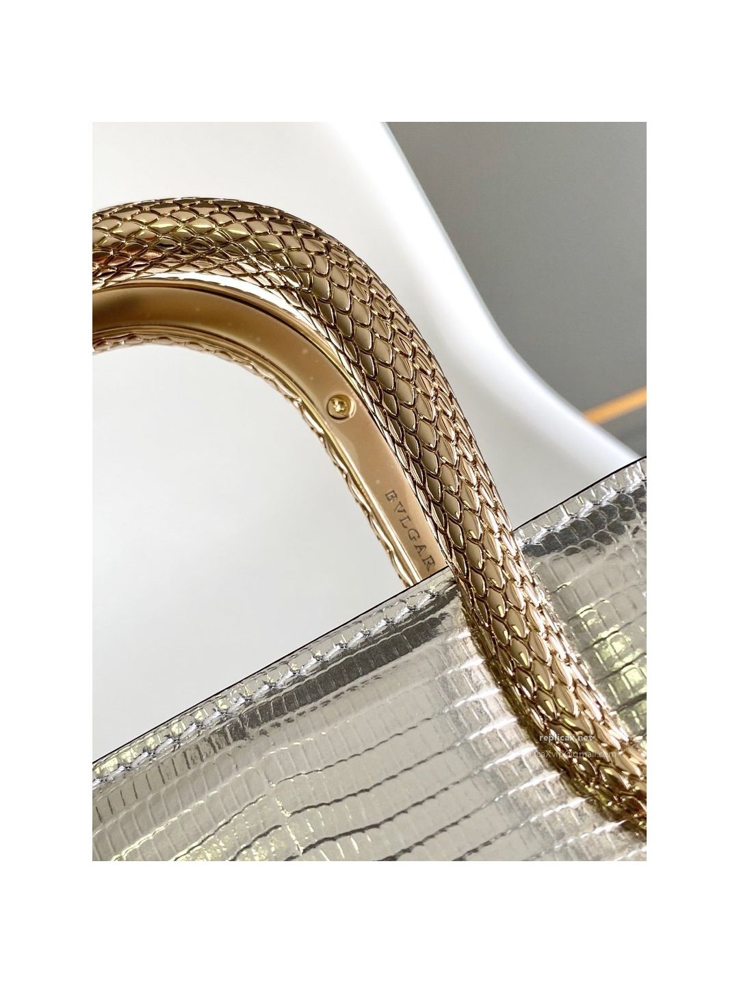 Bvlgari Serpentine Mini Tote Bag Silver Lizard-Embossed Calfskin