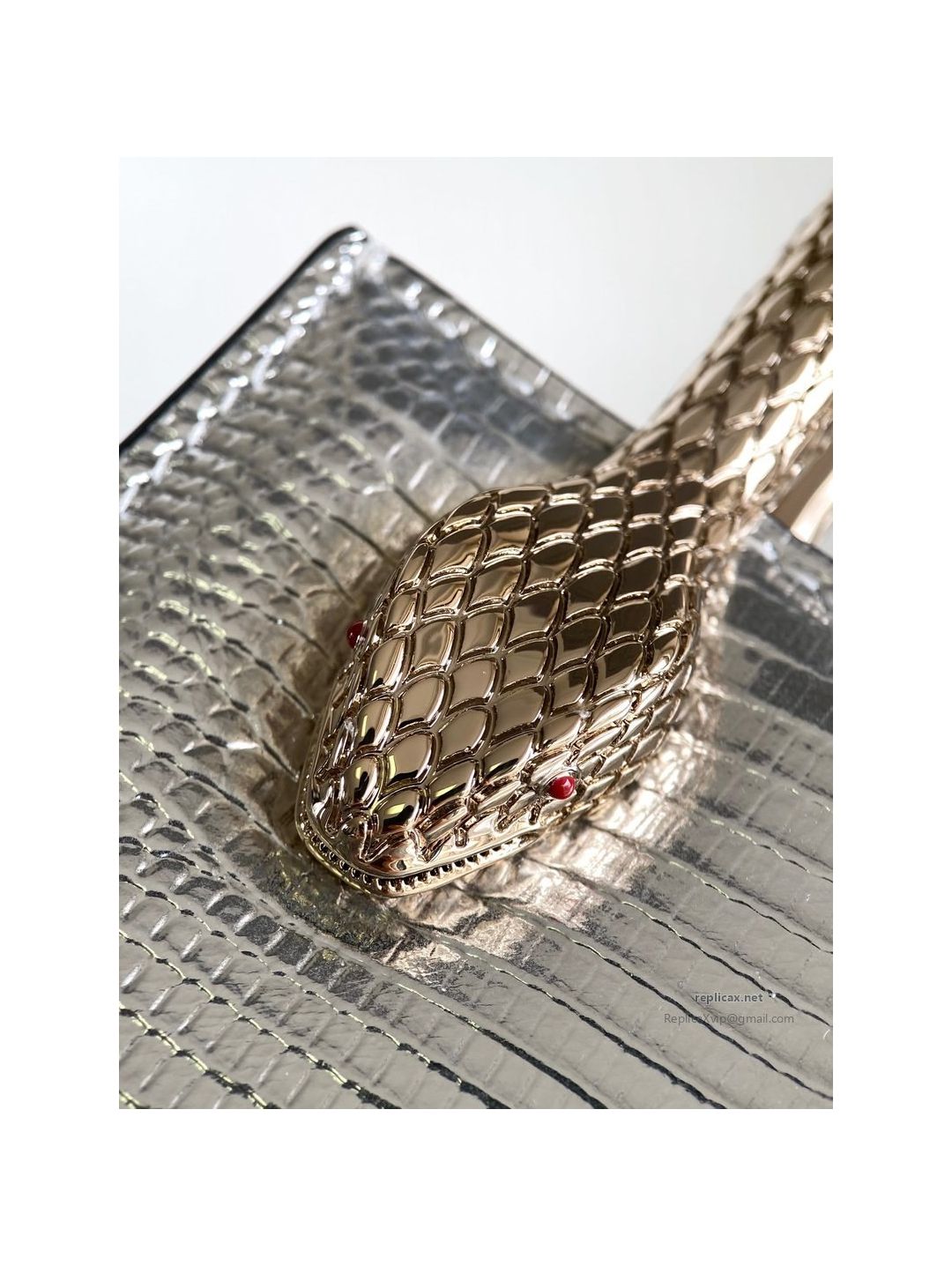 Bvlgari Serpentine Mini Tote Bag Silver Lizard-Embossed Calfskin