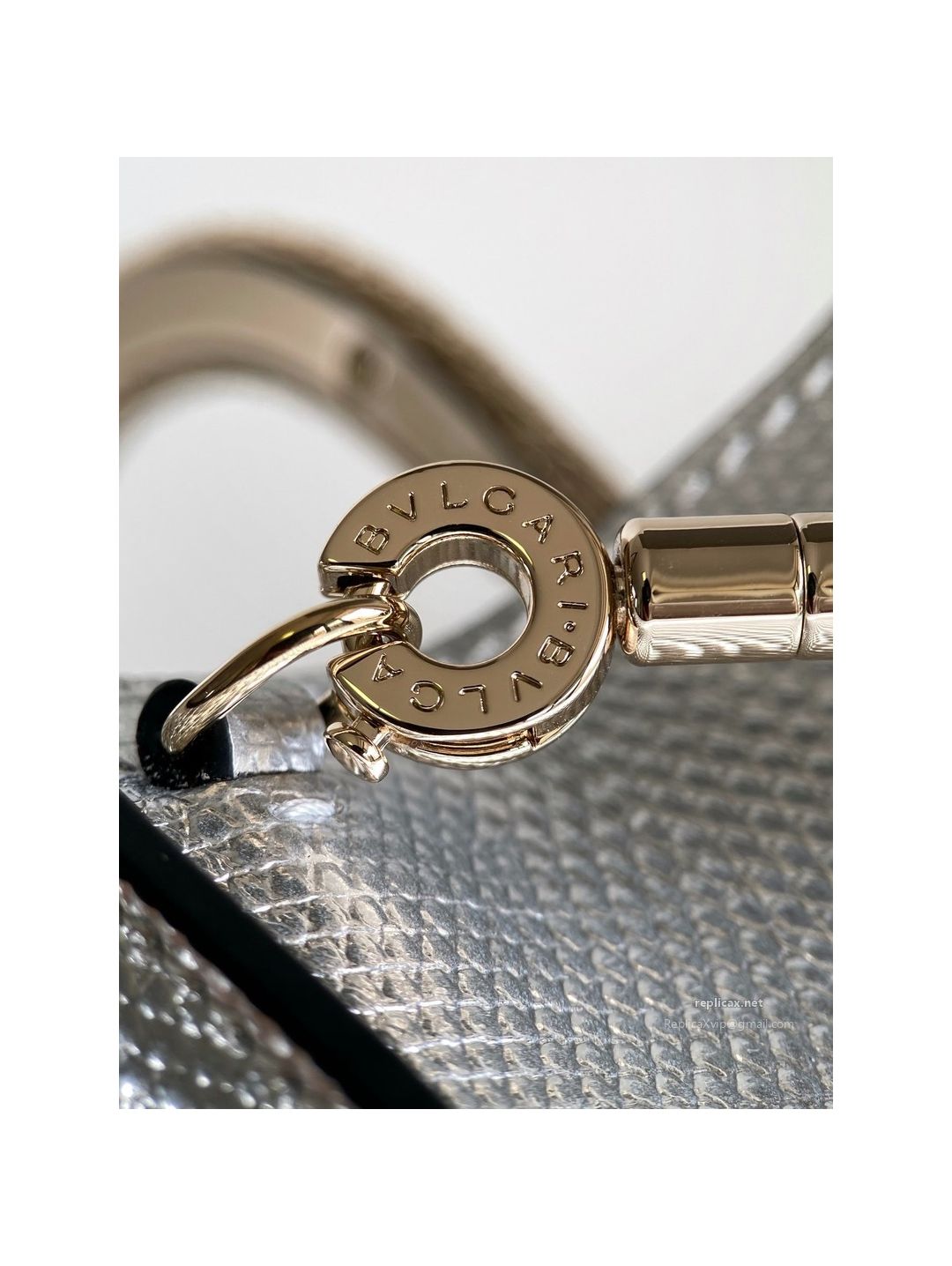 Bvlgari Serpentine Mini Tote Bag Silver Lizard-Embossed Calfskin