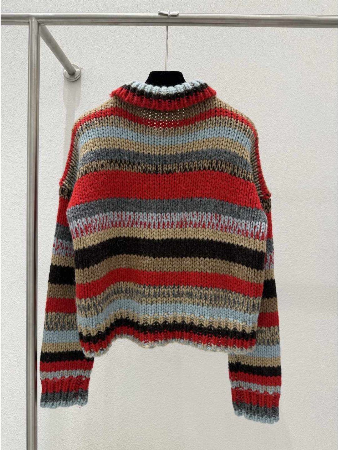 Celine Turn-Down Collar Striped Sweater in Multicolor