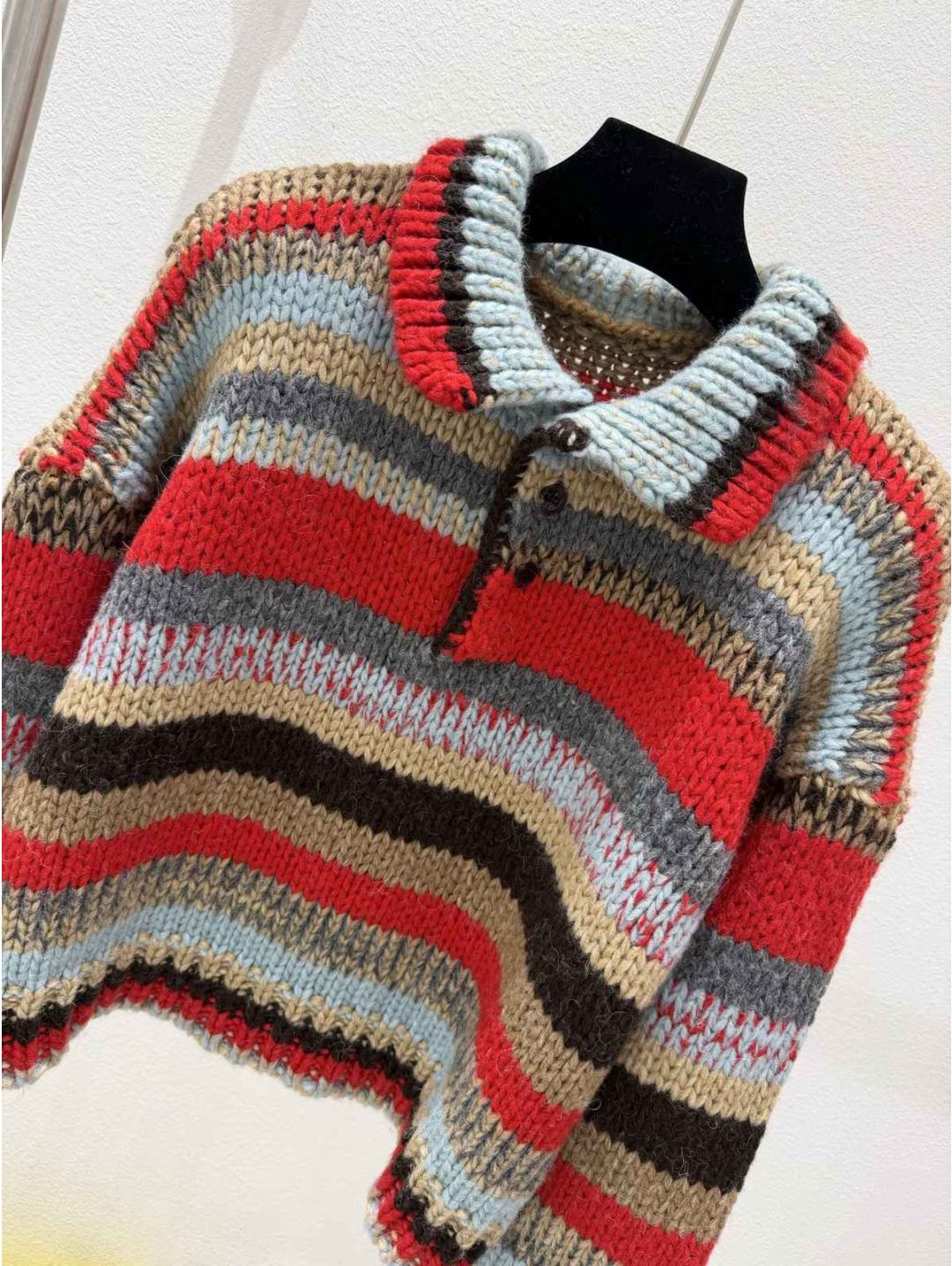 Celine Turn-Down Collar Striped Sweater in Multicolor