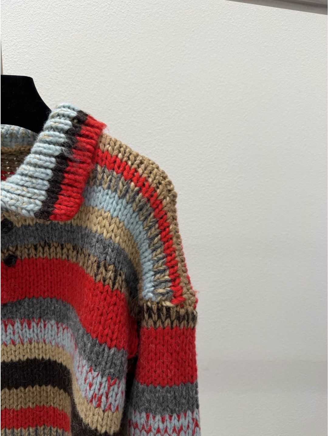 Celine Turn-Down Collar Striped Sweater in Multicolor