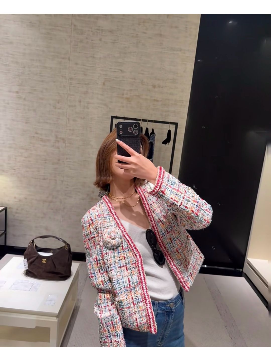Chanel Contrast-Trim Tweed Blazer in Multicolor