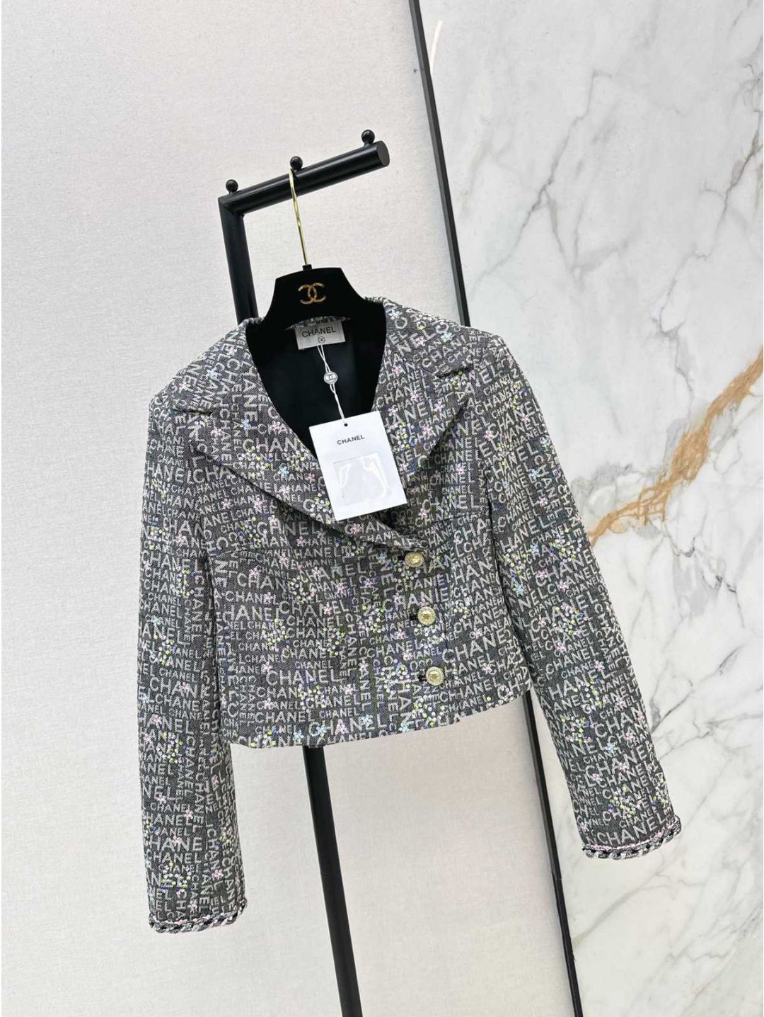 Chanel Turn-Down Collar Denim Coat in Multicolor