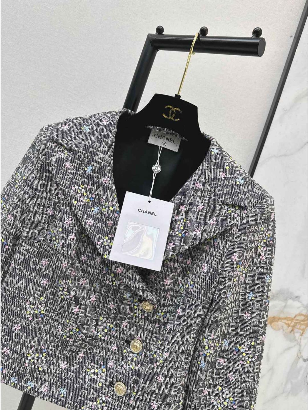 Chanel Turn-Down Collar Denim Coat in Multicolor