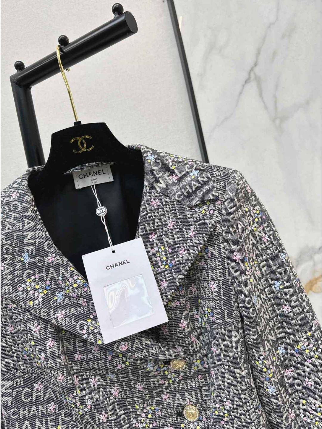 Chanel Turn-Down Collar Denim Coat in Multicolor