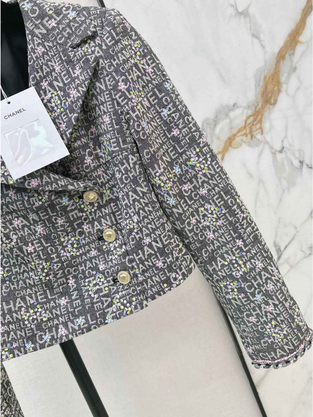 Chanel Turn-Down Collar Denim Coat in Multicolor
